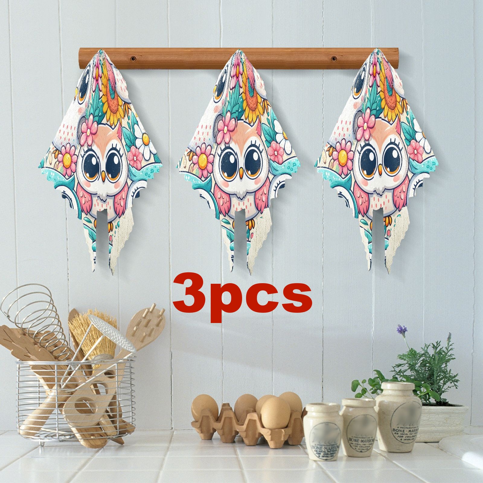 TEMU Pack Of 3/6 Animal-themed Reusable Cleaning Cloths; Cute Cartoon Owl , Soft Scouring Pads, Dish Towels Suitable For Kitchen, Living Room,