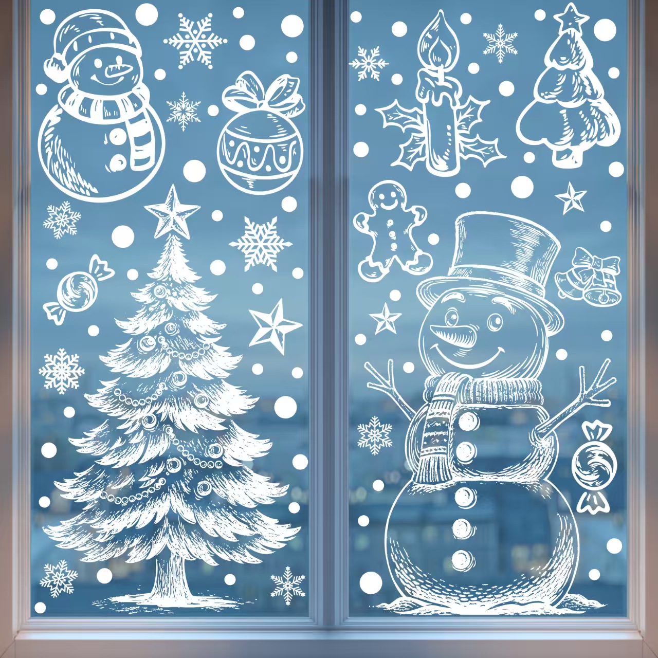 2pcs Pack Static Cling Window Stickers Suitable For - Pvc Christmas Decorations With Santa, Snowman, Elk, Christmas Tree & Ball - No Residue For Doors, Mirrors, Party Decor (modern Holiday Decals)
