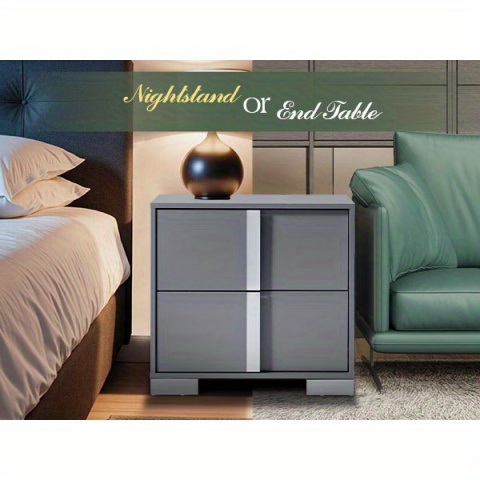 Modern Nightstand with Drawers - High-Gloss Bedside Table Suitable for, MDF/Fiberboard, Space-Saving End Table with Pull Handle, Assembly for Small Bedrooms & Contemporary Decor, Assembly Required