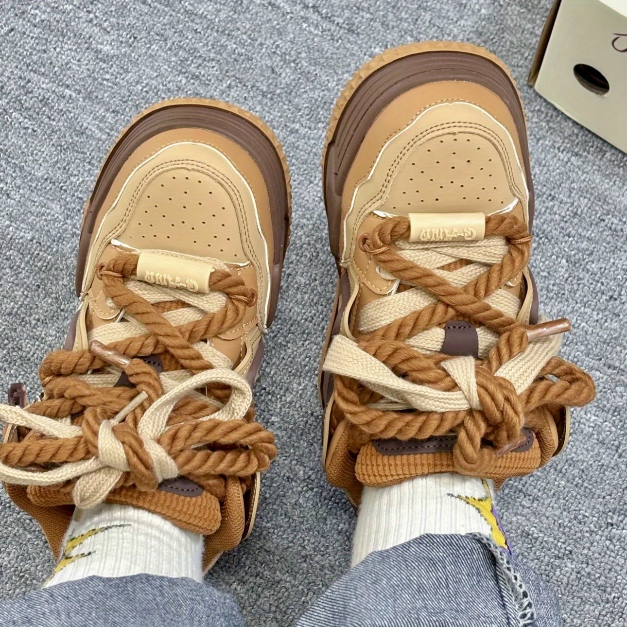 Skate Shoes Platform Sneakers Unisex Skate Shoes - Brown & Black Platform Sneakers with Lace-Up Closure, Breathable Microfiber Upper & Durable TPR Sole for Casual Wear, Sports, and Outdoor Activities