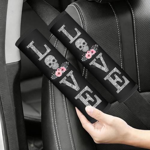 imagen del artículo para cinturón de seguridad LOVE Calavera Azucarada con estampado floral rosa, protector de universal para cinturones de seguridad de coche, y cómoda para el cuello, correa de mochila y de decoración anti-desgaste para cinturón de seguridad para coche, SUV, camión, 0601Jd (167)