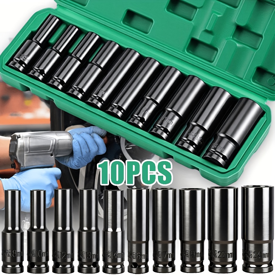 TEMU 1/2 Inch Metric Deep Impact Socket Set, Including A Portable Storage Box For Car Repair Hexagonal Tools, Size 10-24mm, Socket Set, Mechanic,