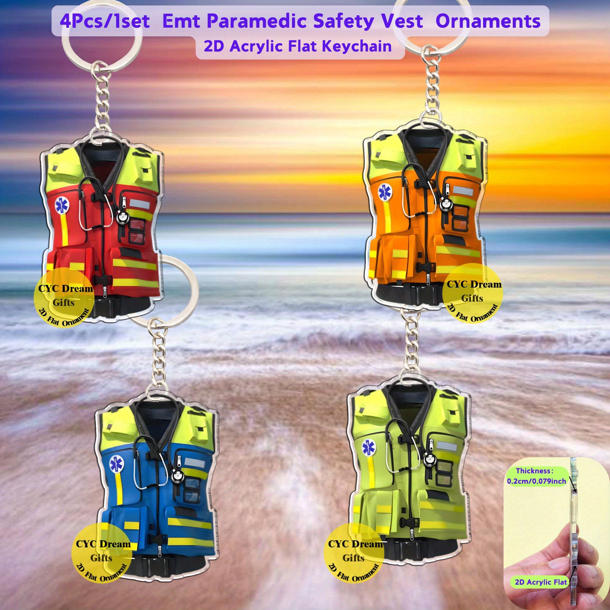 TEMU Chaleco de Seguridad para Paramédicos de Acrílico [2D ] 4 Piezas - Regalo para Paramédicos - Ideal para Navidad, , , Día de San Valentín, al