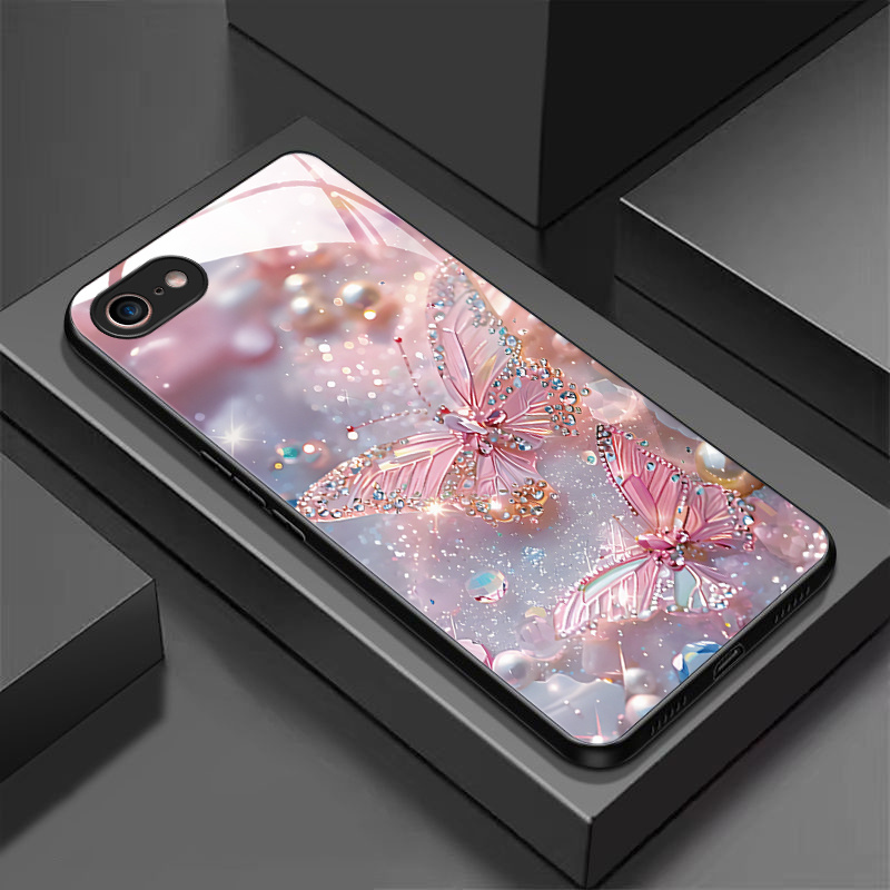 TEMU Phone Case - Hard Case With Tempered Glass Cover For Iphone 5, 5s, Se, 6, 6 Plus, 7, 7 Plus, 6s Plus, And 8 Plus, Featuring A Crystal Design In