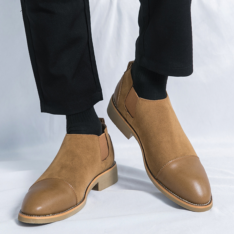 fcshou men& ;s slip-on loafers - genuine second-layer upper, brown s with  opening, pu cushioned insole & rubber sole, casual/business/casual footwear  (no laces, square toe) | Shop Trends | Temu Greece