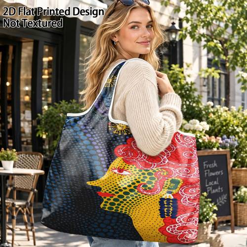 item picture 1pc colorful the starry sky pattern 2 print polyester material large capacity bag tote bag reusable shopping bag with handles durable shoulder straps no closure suitable for daily use everyday tote bag sports