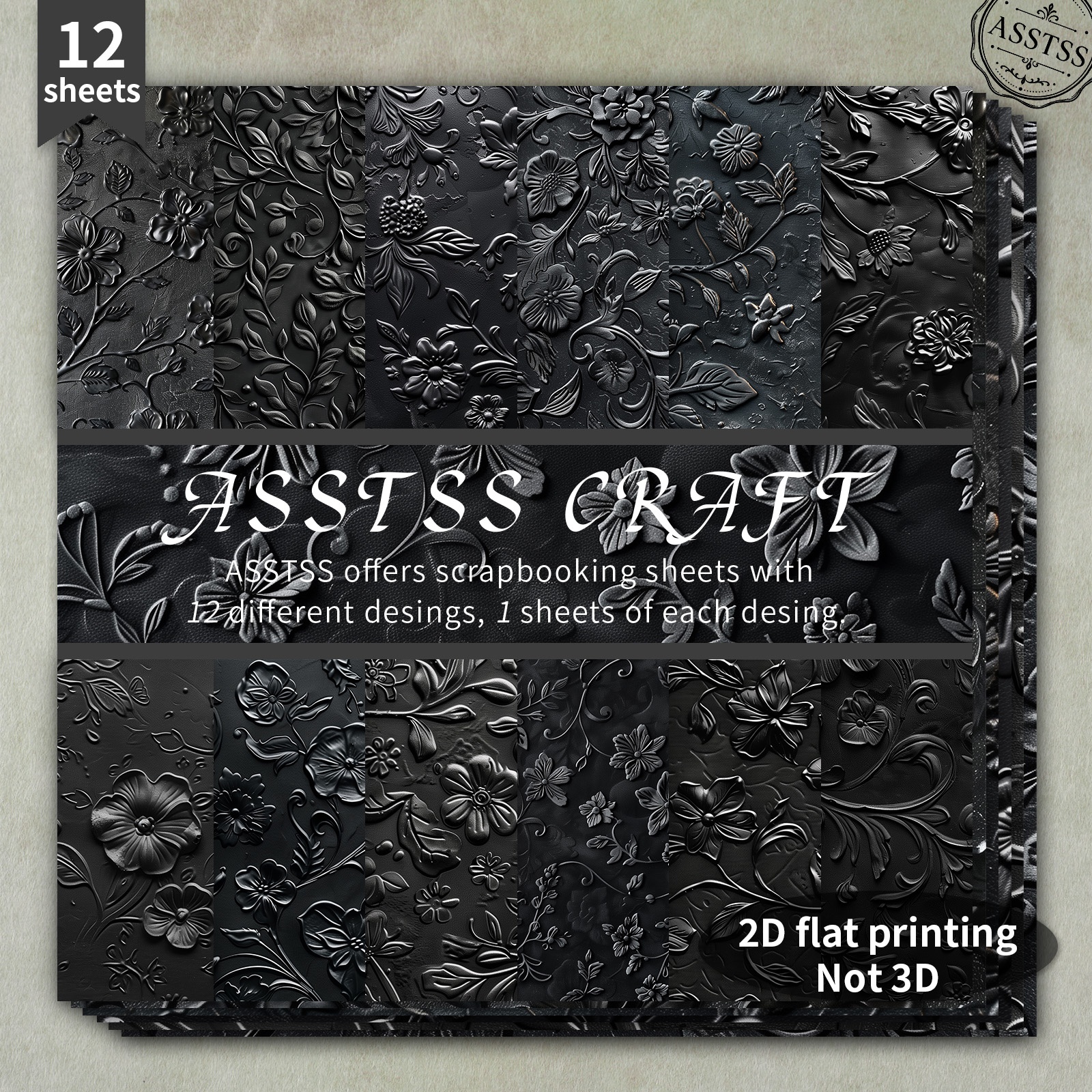 TEMU 12-sheet Asstss Heavyweight Scrapbooking Paper Pad Suitable For Journaling, Collage Art & Crafts - Vintage Black Suitable For Journaling,