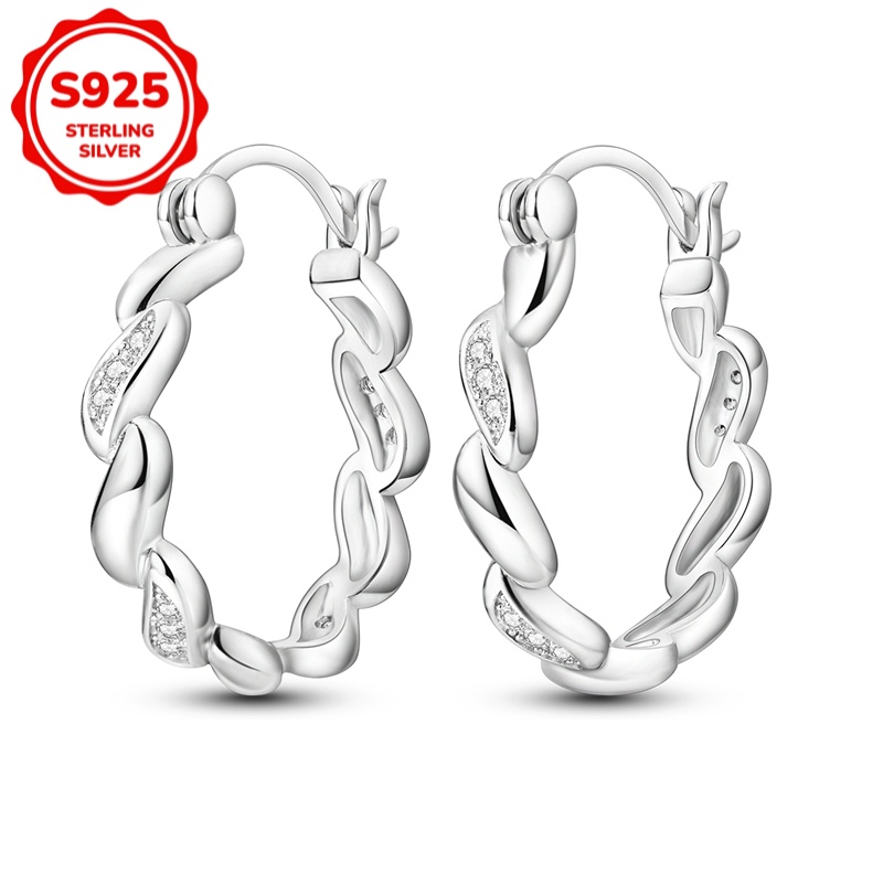 925 Sterling Silver Women's Hypoallergenic Sparkling Twisted Rope Earrings, Exquisite Earrings, Elegant Gift For Her