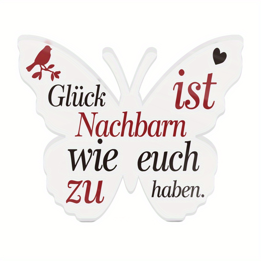 Image of 2d Flat Putuo Decor 1pc German Shaped Acrylic Sign Table Decor, Glück Ist Nachbarn Wie Euch Zu Haben, Desktop Decoration For Home Room, Gift For Neighbors