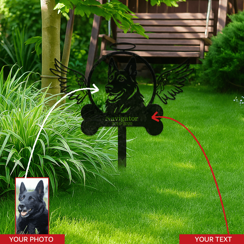 Customizable German Shepherd Memorial Stake with Hand-Drawn Angel Design