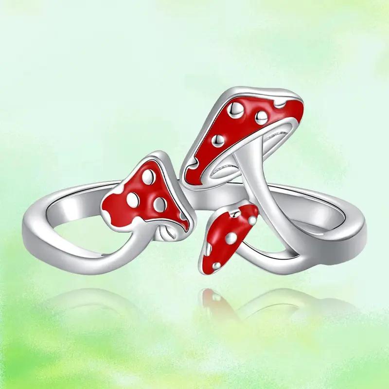 E-shop Y2K Roter Pilz Emaille offener Ring – Verstellbarer Fingerschmuck für den & als Geschenk