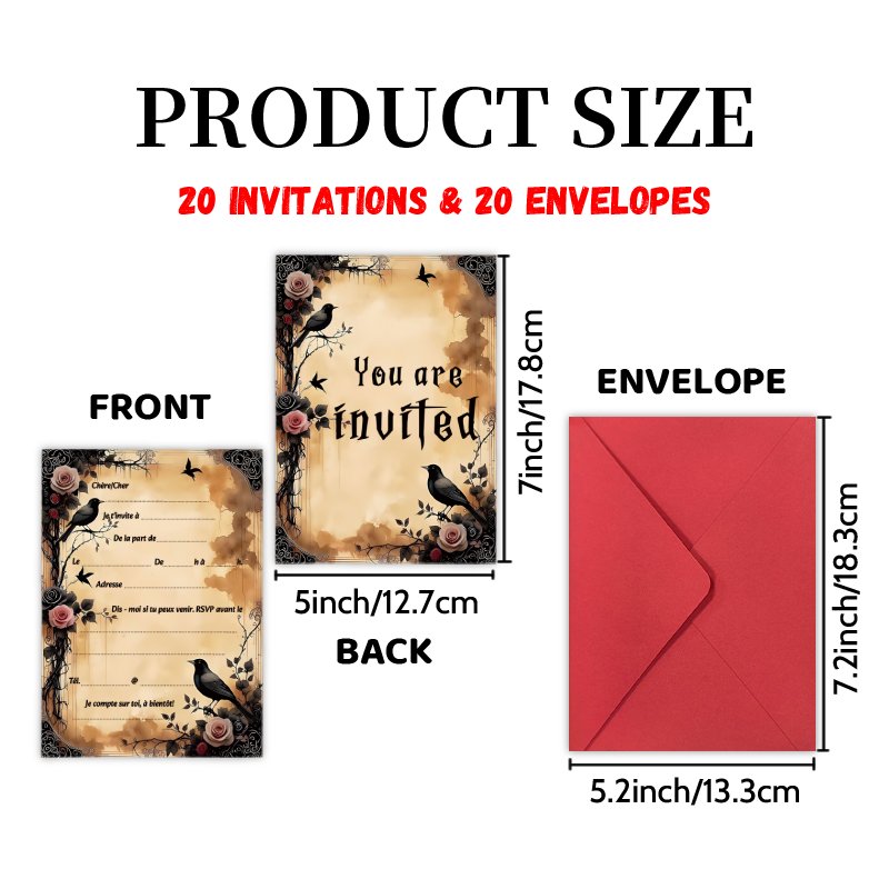 TEMU 20 Cartes & 20 Enveloppes d'Invitations d'Anniversaire en Français Compatibles pour Événements - en Français & Thème Rose/, pour Cartes de