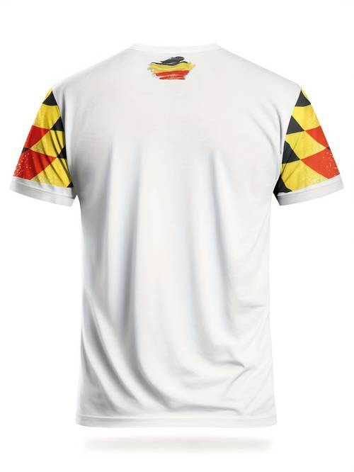 herren fußballtrikot der deutschen – für spiele, fitness freizeitkleidung – maschinenwaschbare fußballbekleidung – lebhaftes geometrisches muster – kurzärmeliges oberteil mit bequemer passform – exklusives kurzärmeliges herren-t-shirt für fitness-enthusiasten