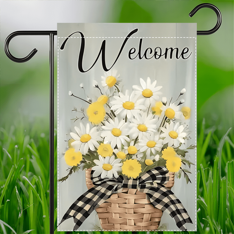 

1pc Welcome Flag, Daisy , Double-sided, Waterproof Polyester Burlap, 12x18 Inch, With No Flagpole, For Indoor & Outdoor, Home & Patio Decor, Electricity-free