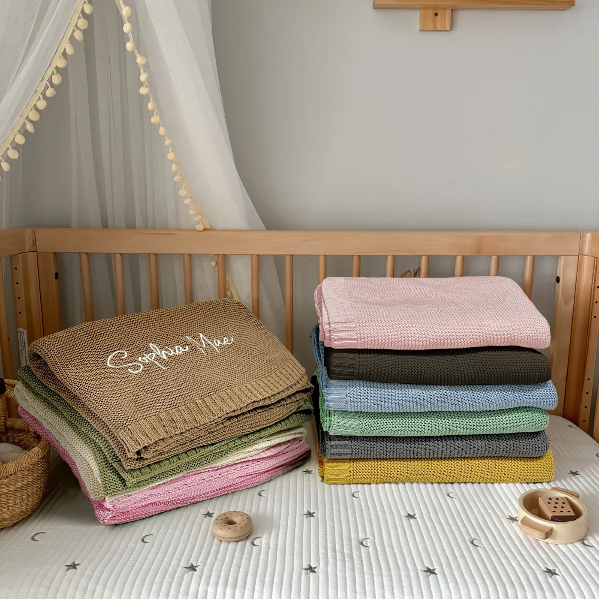 

Embroidered Knit Blanket, Personalized Name, , , 37x42 , , For , Bed, Decor, &
