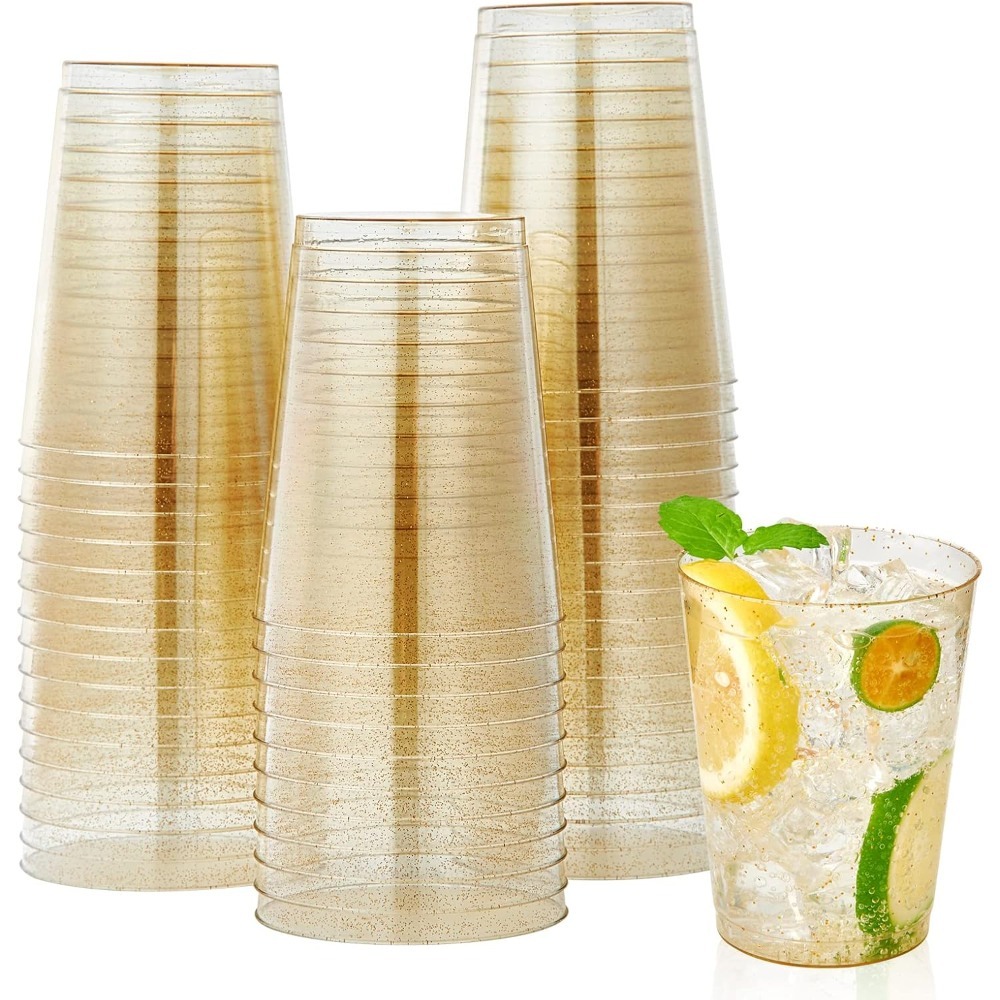 Image of 100pcs 10-ounce Plastic Cup Glitter Cups, Multicolor Plastic Glasses, , Party Cups, Heavy-duty Glass Cocktail Cups, Suitable For Weddings, Halloween, Easter, Christmas
