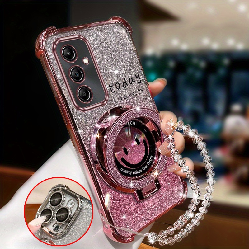 TEMU Phone Case: Glitter Shiny Wrist Strap Magnetic Phone Holder Case On For Galaxy A16 Galaxya16 Anti-knock Shock Proof Back Cover