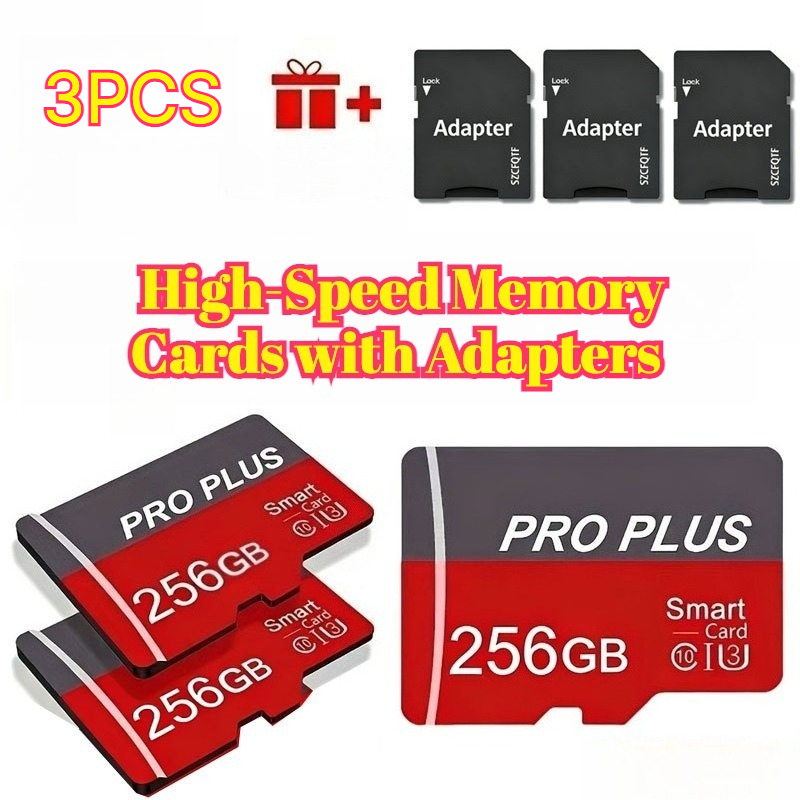 Temu – TEMU 3pcs 256gb Memory Cards With Adapters, Featuring Of Cards. Memory Cards To The U3 C10 A1 Standard For Tf Cards, Making Them Compatible With