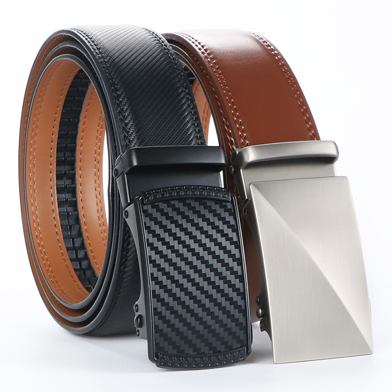 2 Pack Men's Leather Ratchet Belts with Automatic Buckle