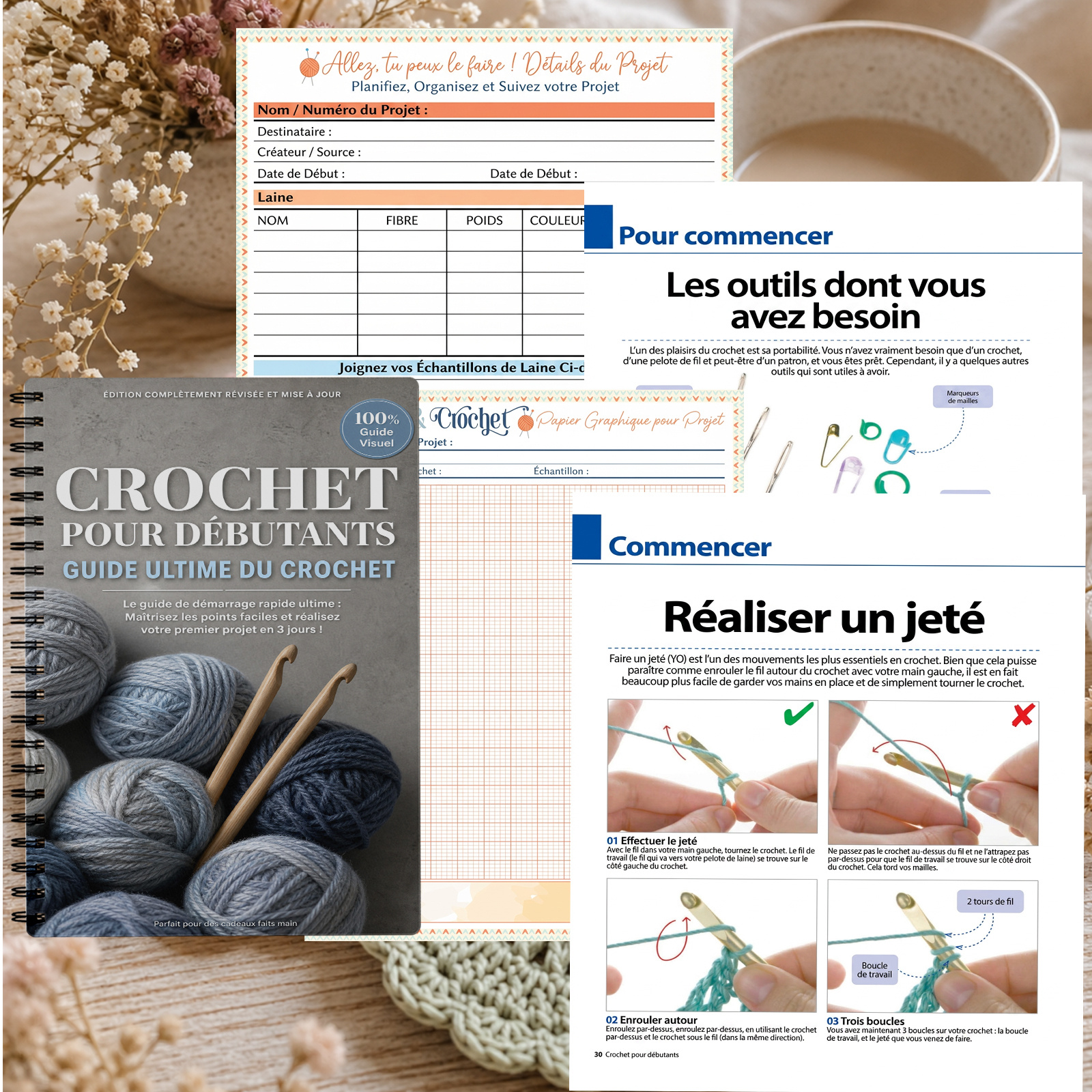 TEMU - Carnet de crochet pour débutant, leçons d'artisanat fait main avec du fil et enregistrements de modèles faciles, suivi de la pratique des ,