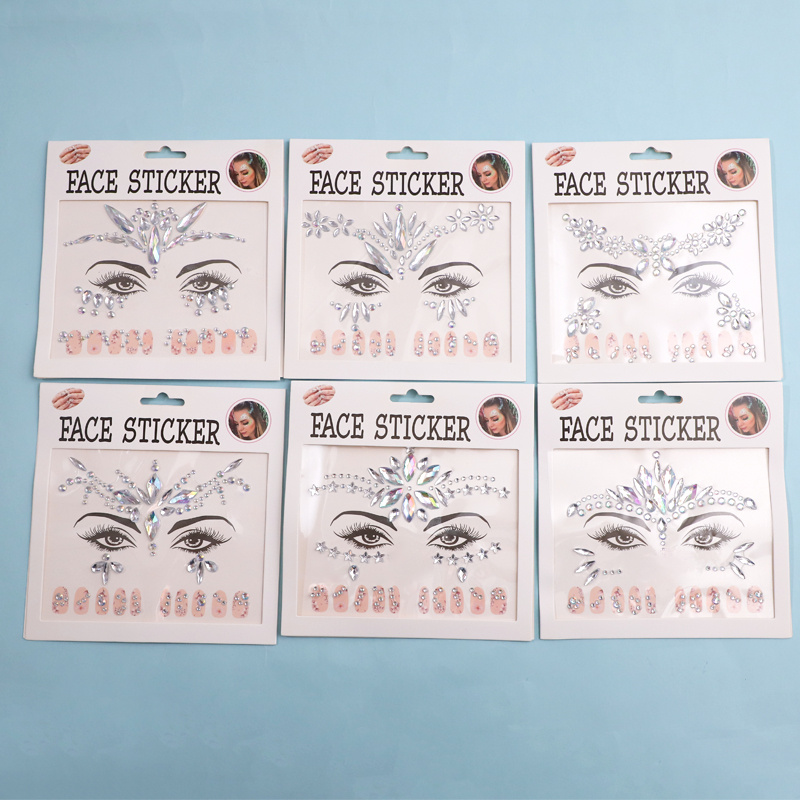 E-shop 12/6 Stk. Funkelnde Selbstklebende Diamant-Gesichtsaufkleber - Bunte Harz-Glitzer-Aufkleber, für Partys, Maskenbälle, Musikfestivals und