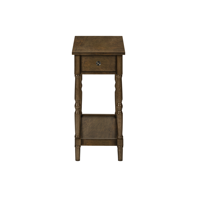 Accent Table 2 Tier End Side Table Nightstand Bedroom Narrow Lamp Storage Drawer Brown Veneer Traditional