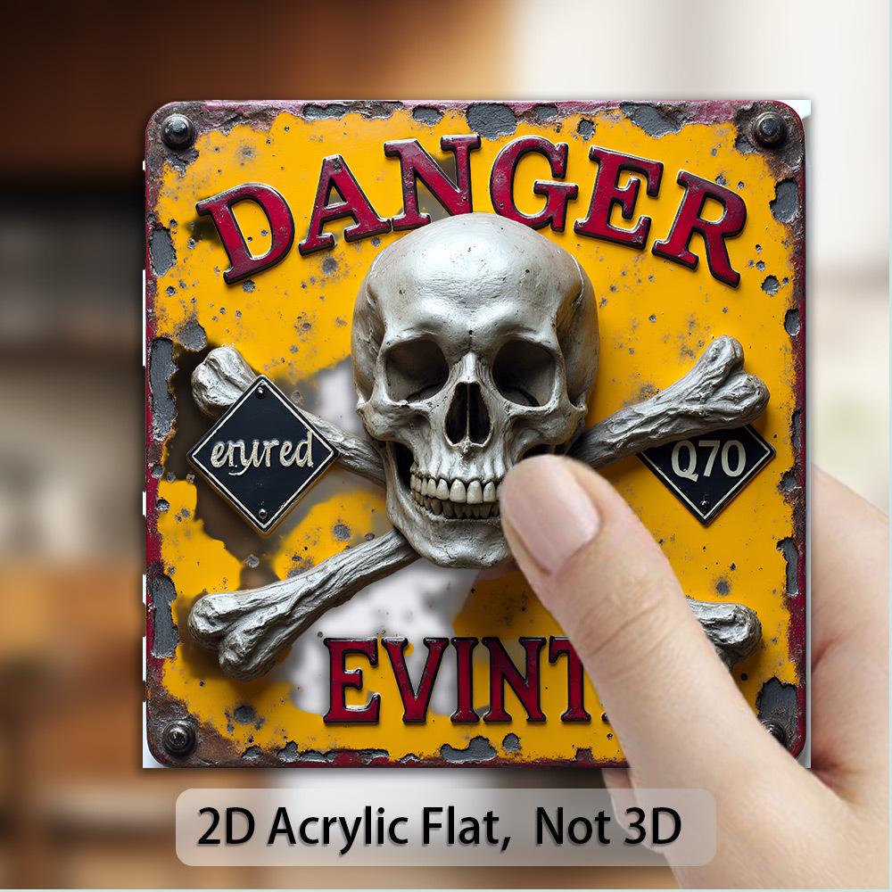 TEMU 1pc Vintage Industrial Warning Sign - Acrylic And Rubber Magnet, With Pattern, Distressed Metal Edge - Suitable For Cyclists, Cave Decoration,
