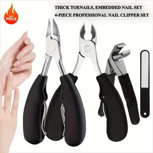 heavy duty nail clipper set for thick nails angled toe fingernail clippers with catcher stainless steel wide jaw opening ergonomic black handles nail file ideal for men women