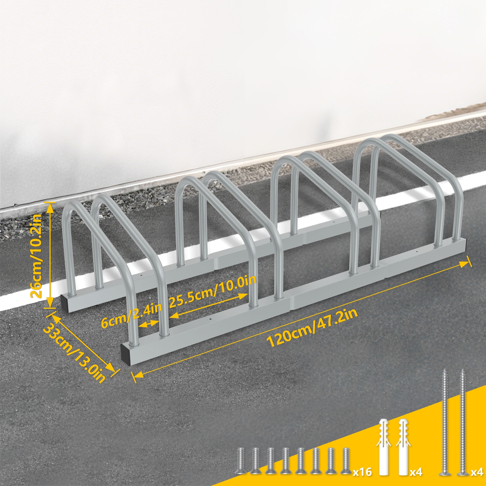 TEMU Support de vélo en métal à matériau zingé à froid/mat pour 2/4/6/8 roues, support multiple pour montage mural et au sol