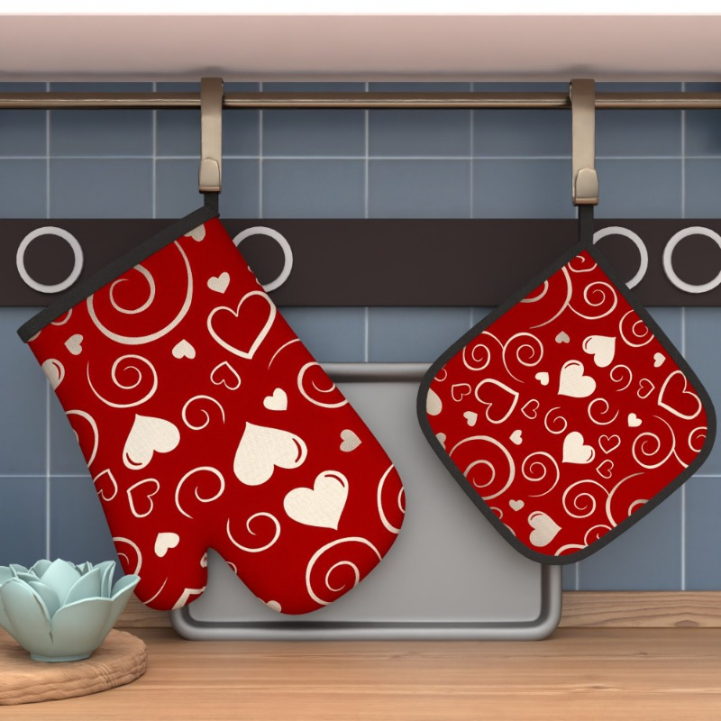 

2-pack Valentine's Day Heat Resistant Oven Mitts, 10.6x6.7 Inch, Polyester 100%, Woven, Machine Washable, , For Grilling, Cooking, Baking, Broiling, Microwave, Kitchen Decor