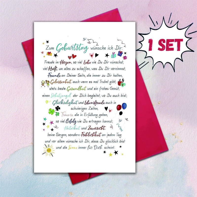 Image of 1 Set Of German Birthday Greeting Cards With Envelopes - High-quality Paper, Blank Inside, Star And , Granddaughter Birthday Card, Christmas Card, Gift For