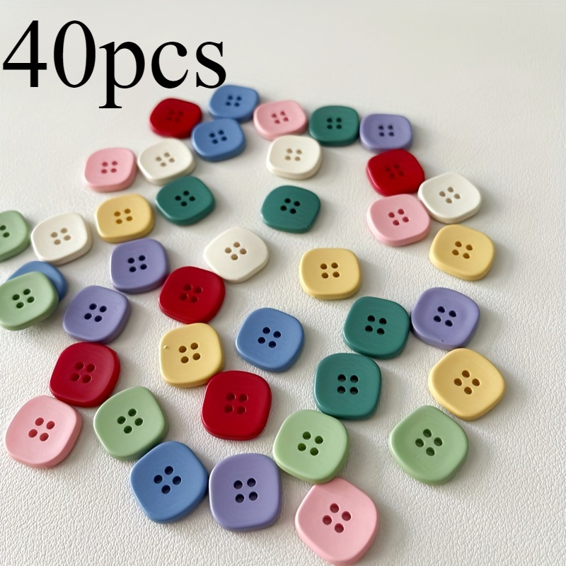 40pcs Mixed Color Cartoon 15mm Square Resin Buttons For Sewing, Weaving, Decoration, And Craft Supplies