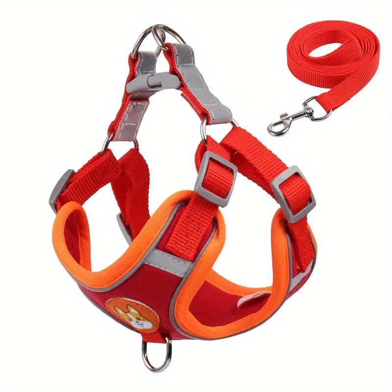 TEMU Set guinzaglio pettorina regolabile per cani per cani di taglia media gilet imbracatura riflettente cucciolo cinghia toracica pet walking