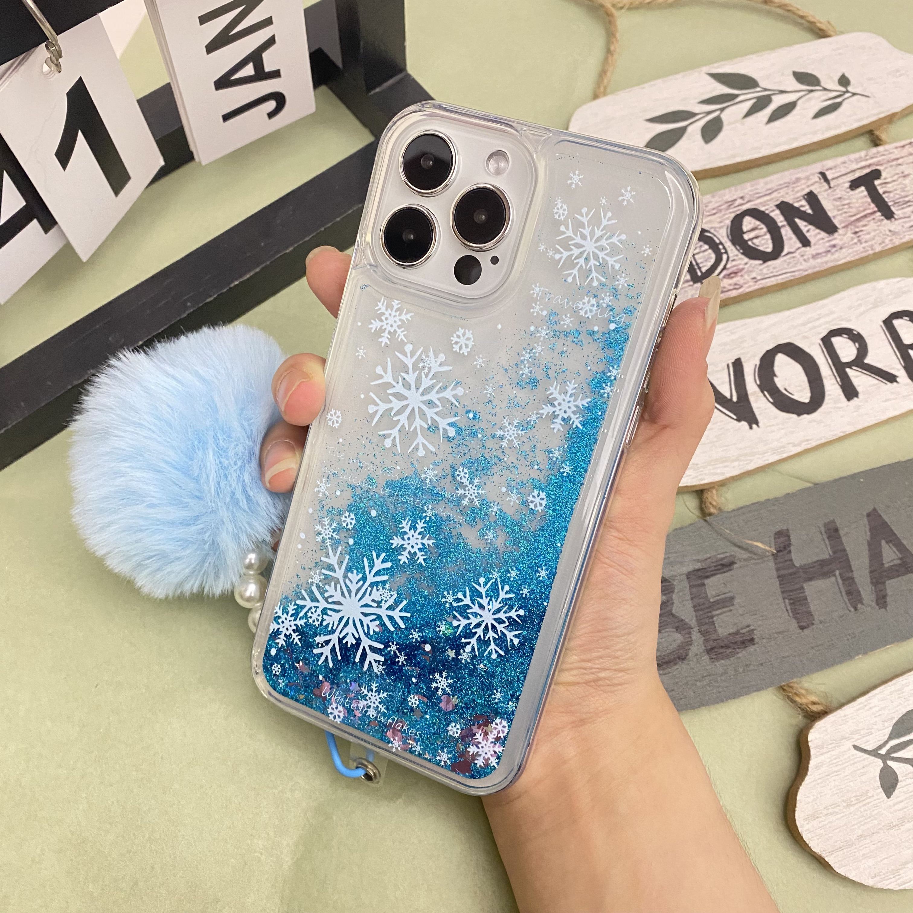 TEMU Phone Case - 1pc Of Snowflake Sand Phone Case   1pc Of Solid Color Pearl Pendant, Compatible With Iphone 17/16/15/14/13/12/11/8/7/x/xr/ Pro Pro