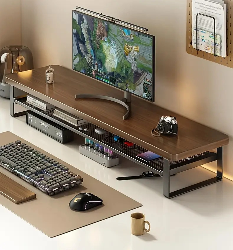 Modern Monitor Riser Stand with Easy-Pull Drawer & Multi-Color Options - 27.56x8.66inch Iron Frame Desktop Organizer, Sleek Minimalist Design for Home Office, Gaming Setup, Durable Metal Construction, Home Office Accessory, Minimalist Desk Accessory, Sturdy Construction