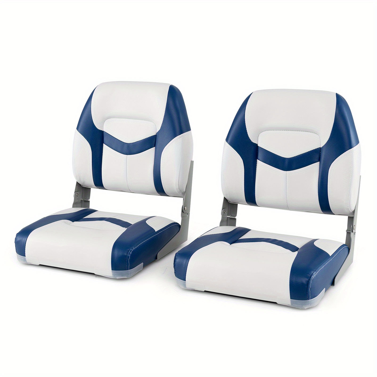 Image of Two-pack Boat Seats, Folding Low Back Boat Chairs, Waterproof Pvc Cabin Seating With Thick Sponge Padding, Fixing Bolts, Hinges