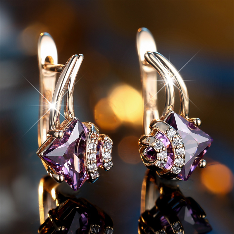 Image of 1 Pair Bohemian Cut Purple & Drop Earrings For Men, Valentine's Day Gifts, Wear Jewelry, Valentine Earrings, Jewelry, Electroplated Finish, Sparkling Accents