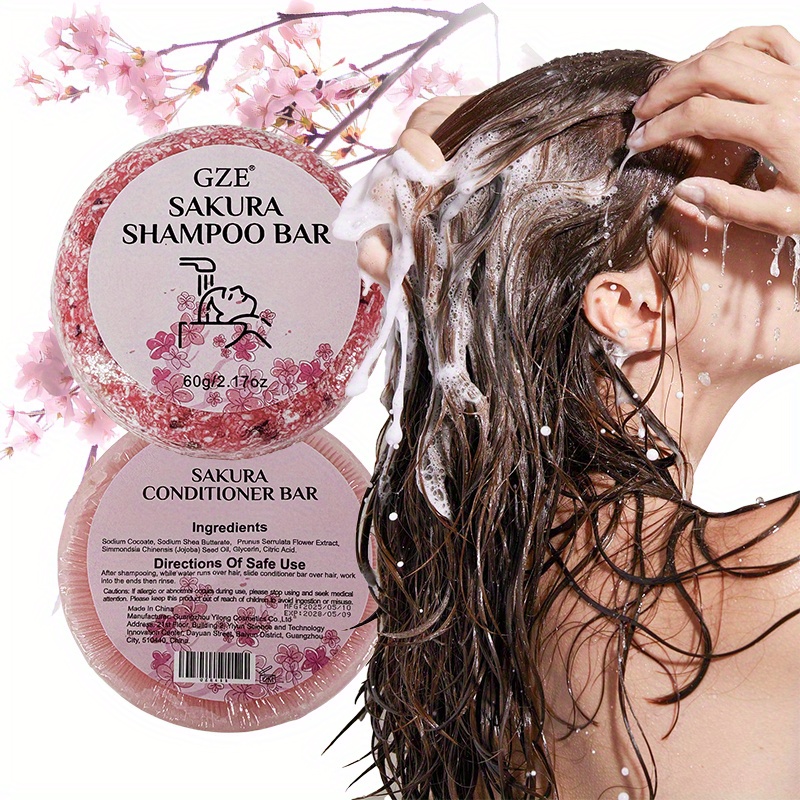 2 pack gze sakura shampoo bar conoditioner bar set handmade deep cleansing conditioning hydrating gentle   for damaged and dry hair split ends fragrance long lasting 2pcs 8