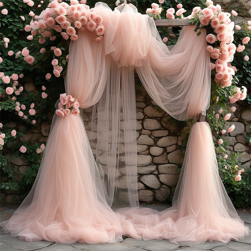 E-shop 1 Rolle, 50m/164ft Romantischer -aprikosenfarbener, pinkfarbener Polyester-Tüllstoff | Ideal für Hochzeit, Valentinstag und verschiedene