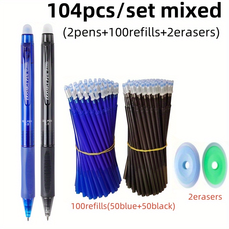 TEMU 104pcs/set Creative Large Capacity Press Erasable Gel Pen Suit 0.5mm Black/blue Washable Handle Erasable Refill Office Art Painting Writing
