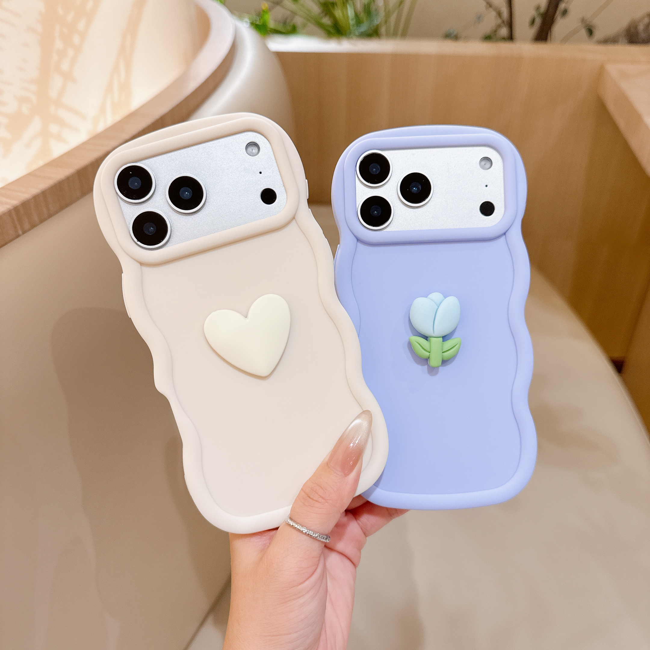 TEMU Phone Case - 2-pack Macaron Phone Cases, 1pc White 3d Heart Phone Case And 1pc Pink 3d Tulip Phone Case Suitable For Iphone 18pro Max/18