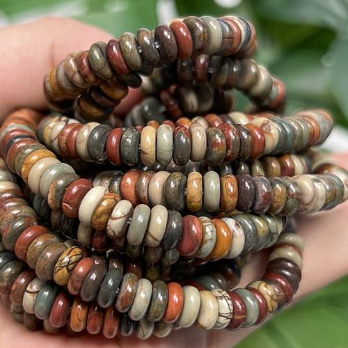 item picture 2d flat 6x2mm 164pcs natural picasso jasper stone beads disc flat shape loose beads for jewelry making bracelets necklace additions