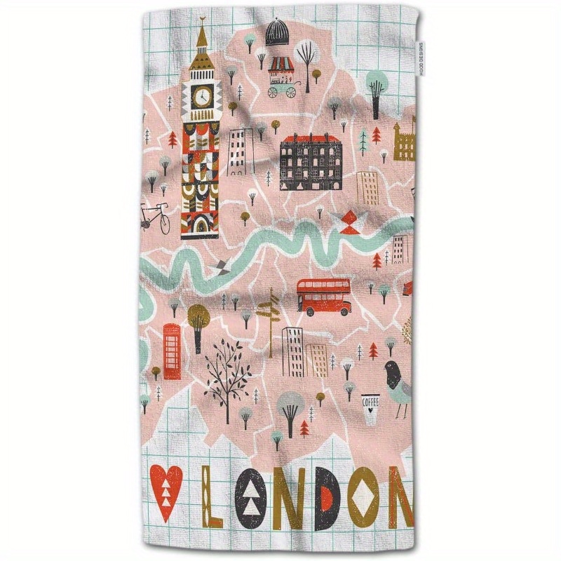 

1pc, 18x26inch, Map Towel, Polyester Dishcloth, , Rectangular Towel For Bathroom And Use