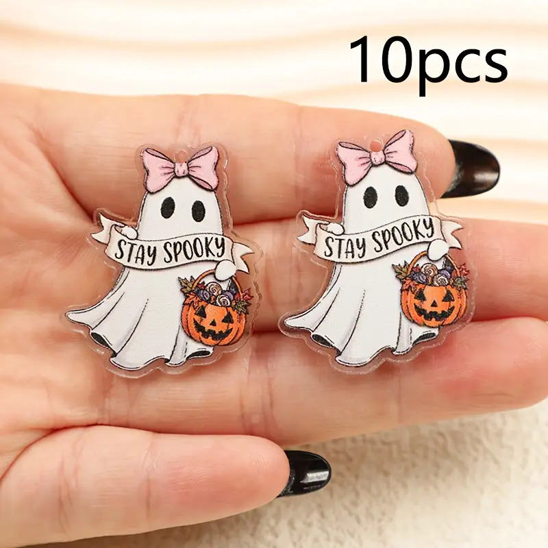 TEMU 2d Flat - 10pcs Of 2d Halloween Acrylic Decorations, Featuring Cute Autumn And Winter Pumpkin Bow Designs That Say '', Suitable For Bracelets,