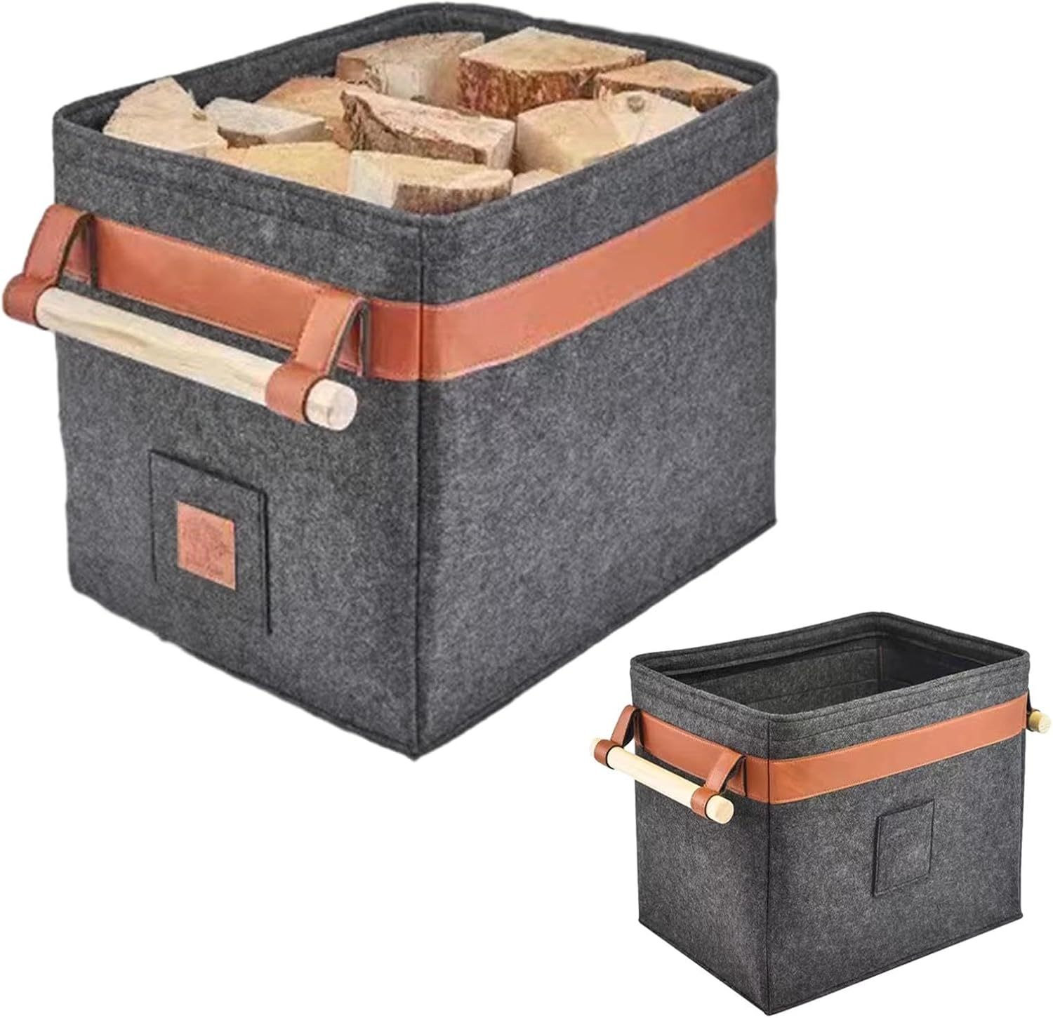 extra thick felt firewood carrier basket with reinforced handle portable and foldable   for firewood newspaper and storage high quality material   construction details 0