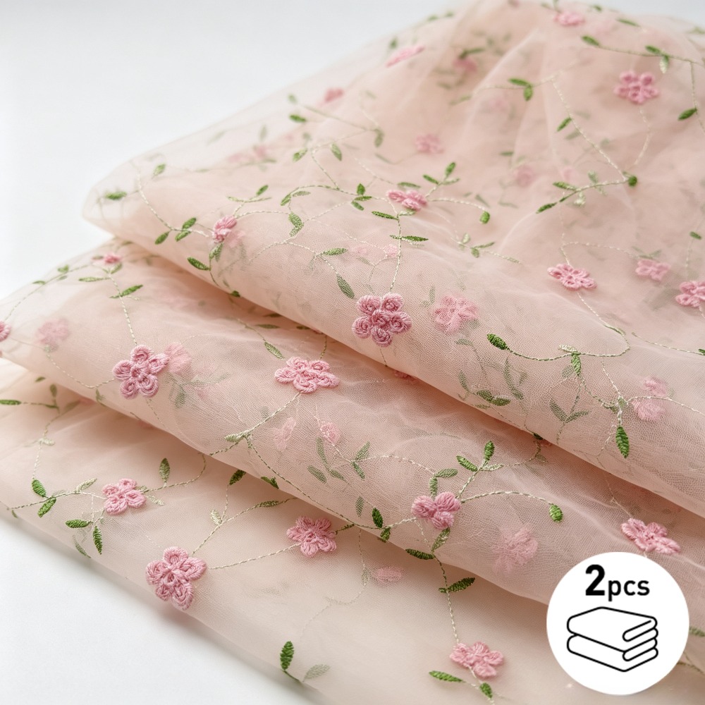 TEMU 2pcs Set, Gauze Floral Embroidered Mesh, Made Of Soft And Comfortable Polyester Fabric, Ideal Handcrafted Material For Bridal Wedding Veils,