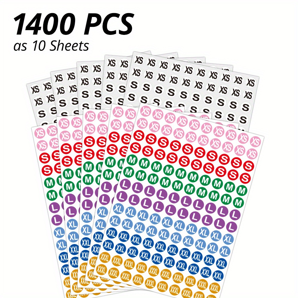 

1400pcs / 10 Clothing Size Round Labels Set, And And Size Set, 7 (xs, S, M, L, Xl, Xxl, Xxxl), 13 Mm / 0.5