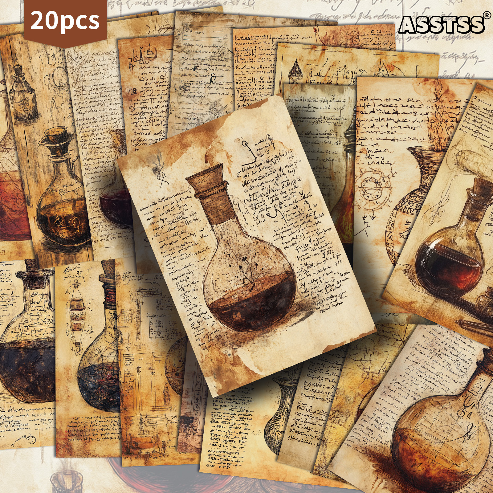 Image of Set Of 20 Assorted Vintage Potion Postcards Measuring 4x6 Inches, Perfect For Retro Junk Journals, Scrapbooking, And As Collectible Decorative Art Cards For Crafting