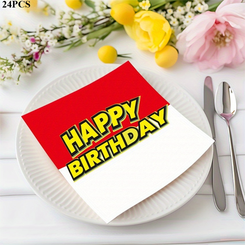 TEMU 24pcs Of And White Happy Party Theme, Suitable For Party Decorations, Bath Supplies, Applicable To Occasions, Disposable Napkins For