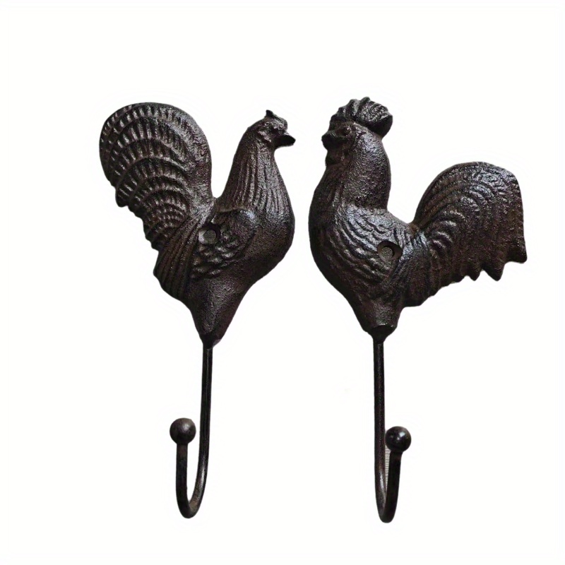 E-shop 1 Paar 2 Gusseisen-Hähnchenhaken, Vintage Wandhaken im Landhausstil – Einfache Haken für Wohnzimmer, Schlafzimmer oder Hof, geeignet zum